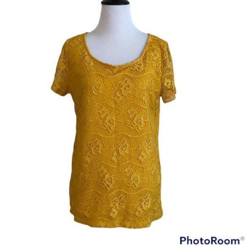 5/$30 🎈 Blue mood women’s large‎ mustard lace blouse